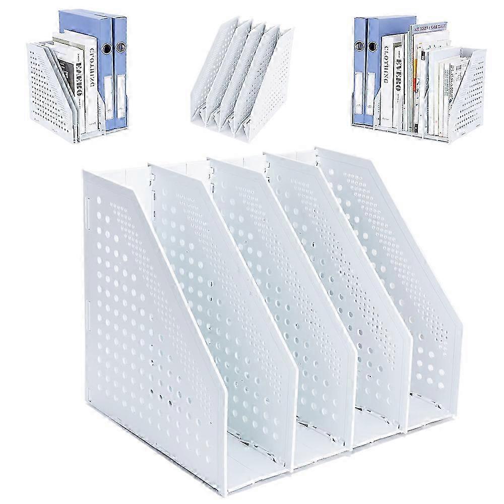 4 Vertical Compartment Desk Organizer, Collapsible Magazine File Holder for Office School Home, Adjustable, Space Saving Rack with Easy Access & 26s