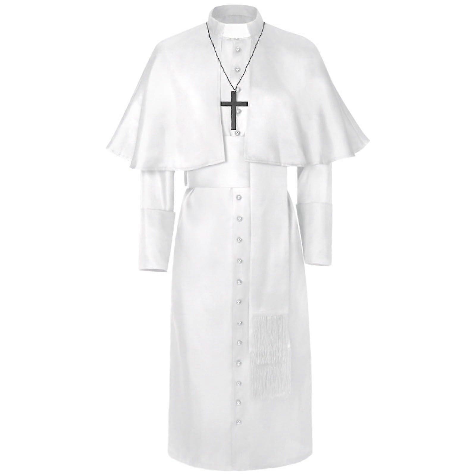 Priest Soutane Men's Medieval Clergy Robe XL White For Cosplay, Renaissance Wizard, Pastor, Choir Costume