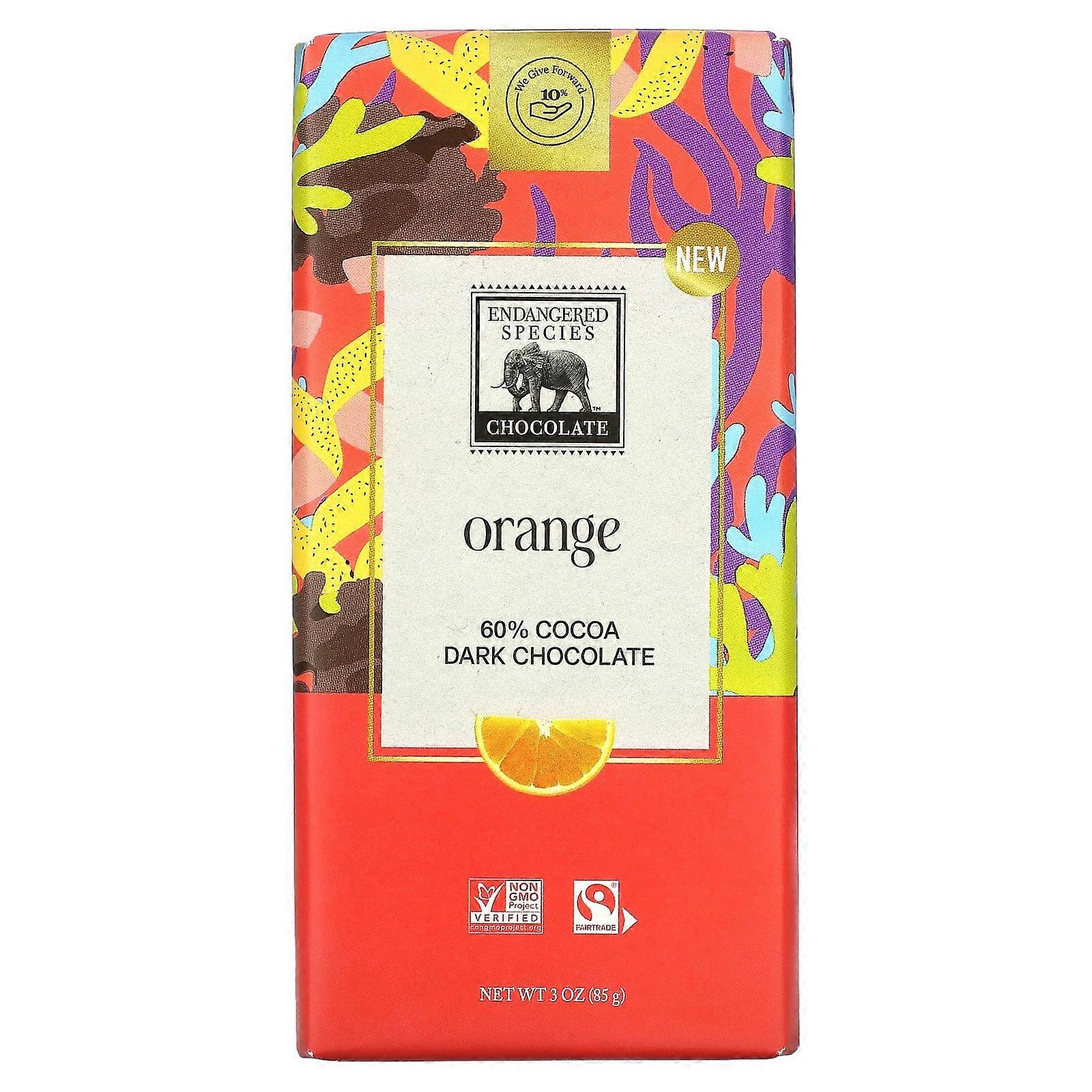 Dark Chocolate Bar, Orange, 60% Cocoa, 3 oz (85 g)