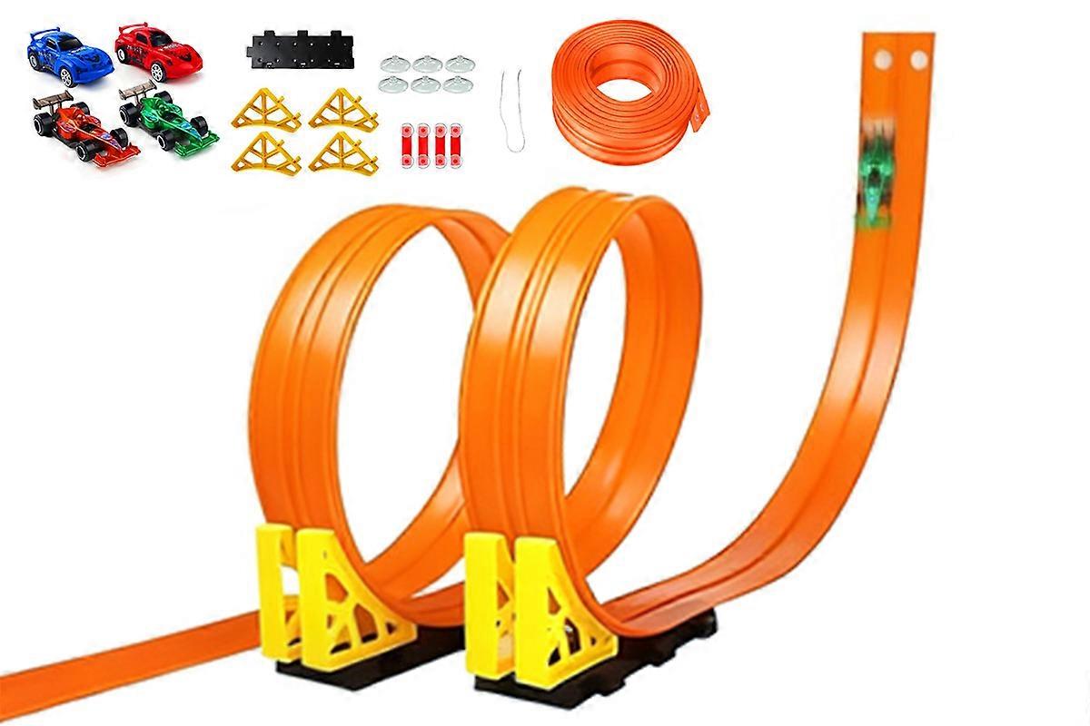 Flexible Race Track Toy Bendable Ramp with Suction Cups Roll-Up Car Track-Orange