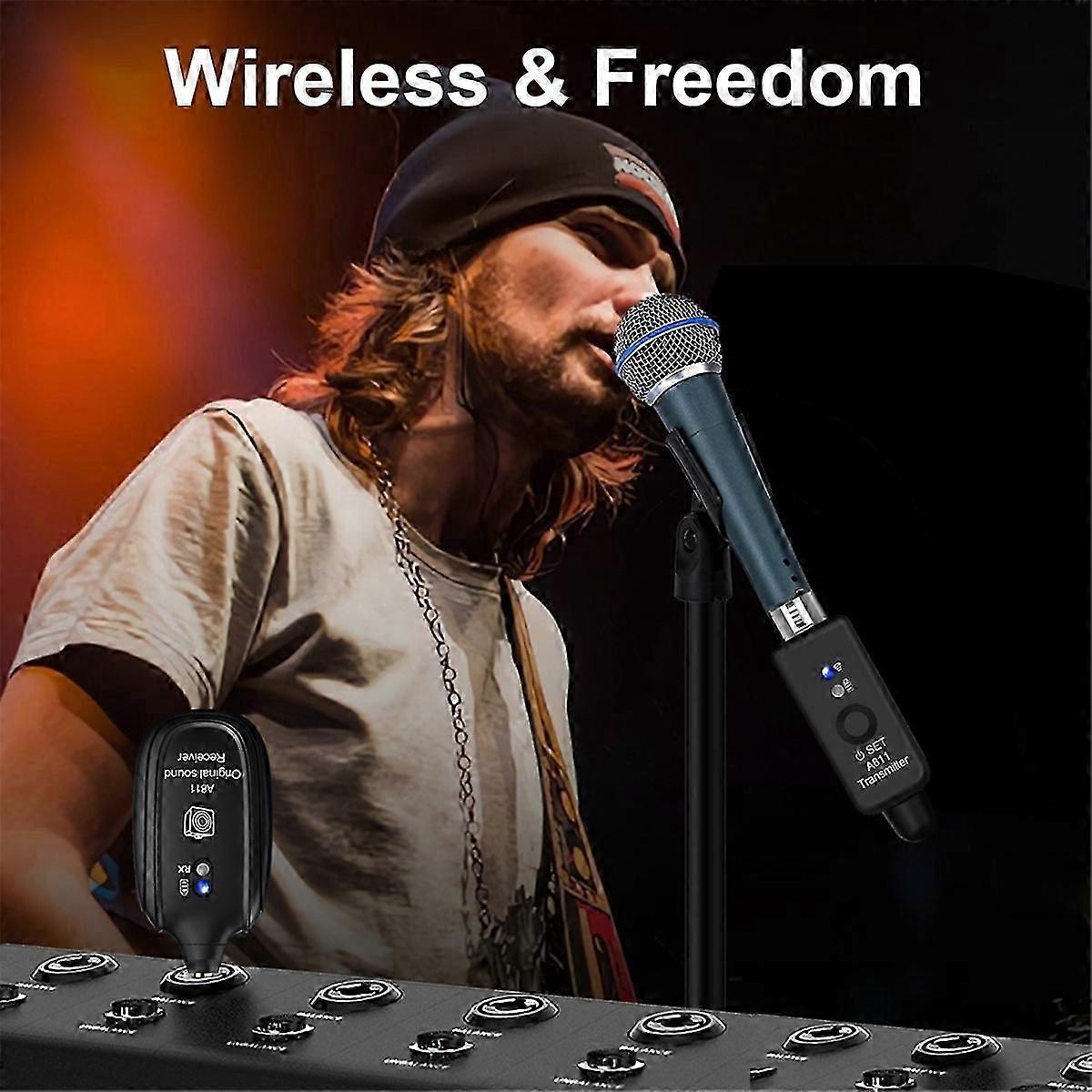 A811 Wireless Microphone Converter Adapter Transmitter and Receiver Wired to Wireless Dynamic Microp