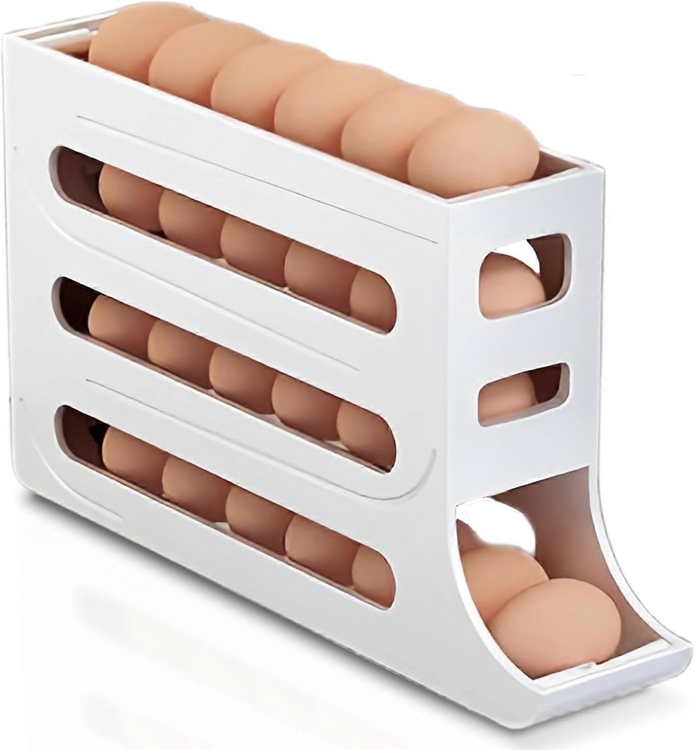 4-Tier Egg Dispenser for Refrigerator, Egg Holder & Organizer, Compatible with White+Gray Fridge Models