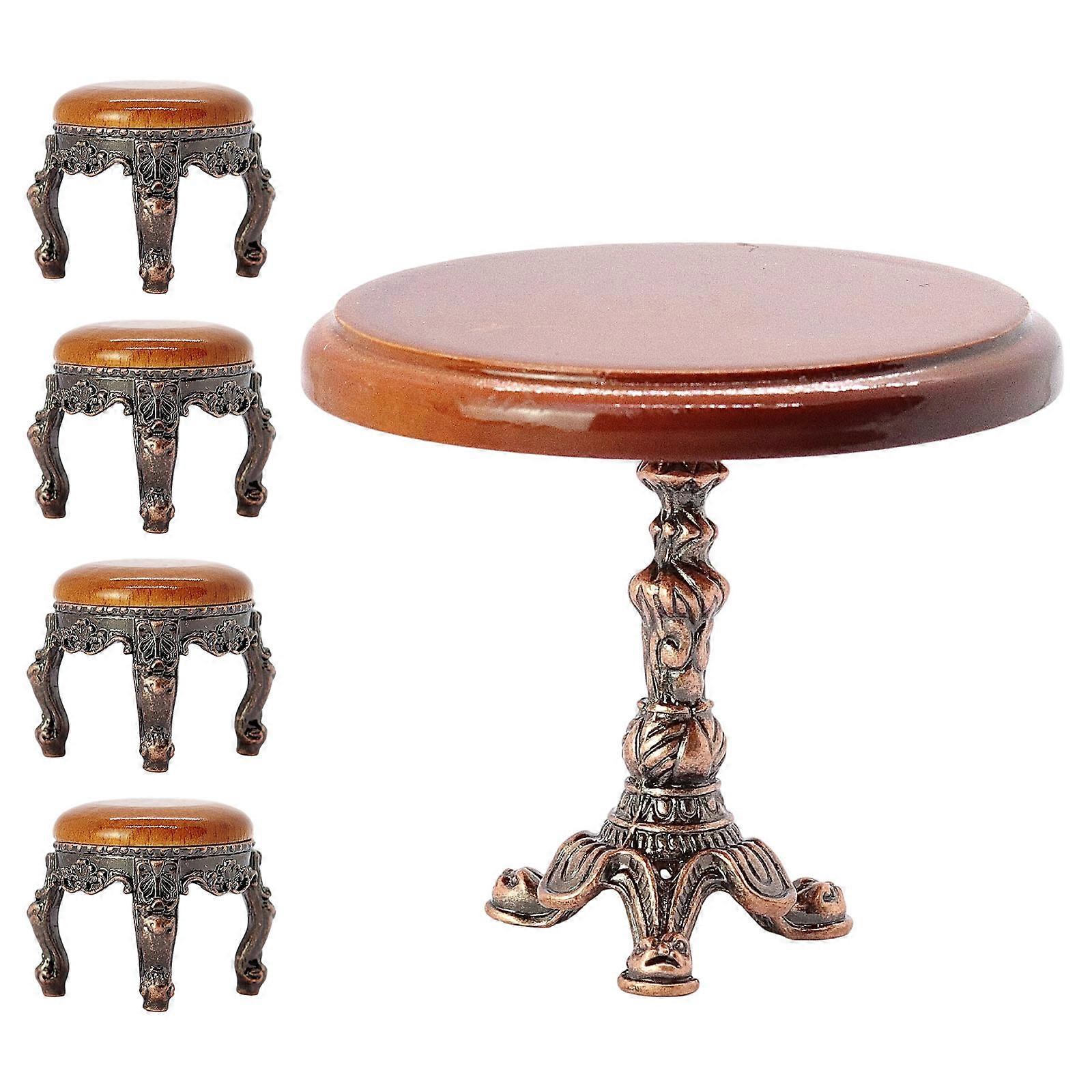 Antique Dollhouses Set Round Coffee Table And Chairs For 1:12 Scale Dining Set Miniature Room Displays Multicolor