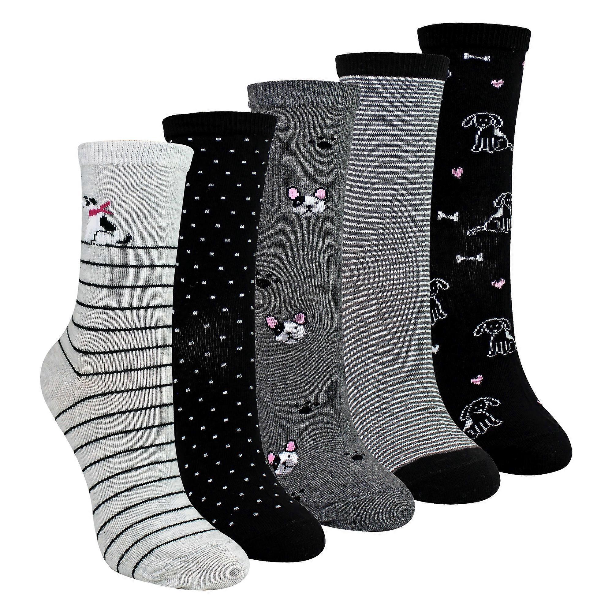 Sock Snob - 5 Pairs Ladies Dog Patterned Soft Cotton Socks