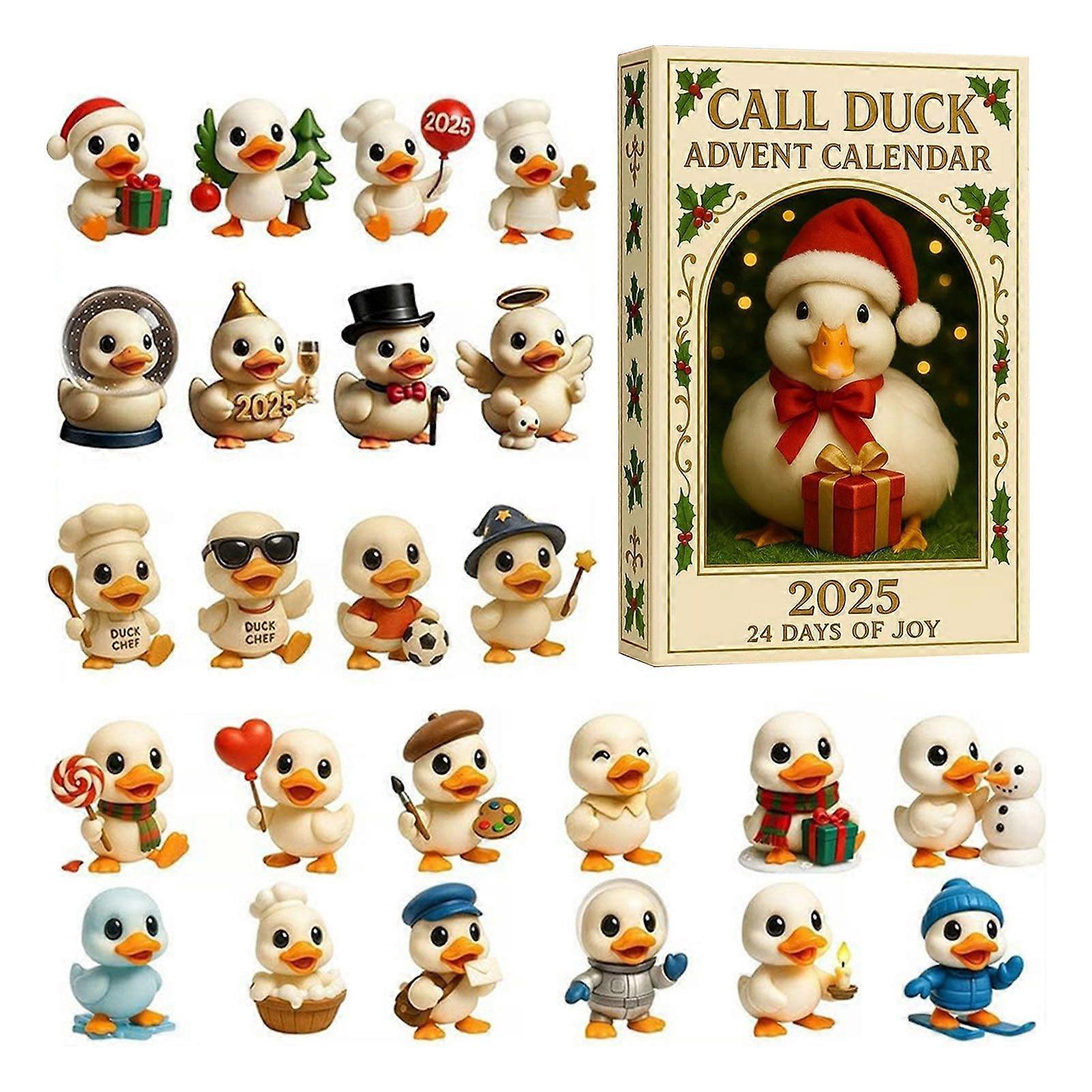 Jikaixiang Call Duck Advent Calendar 2025 24 Days Surprise Christmas Countdown Calendar with 24 Acrylic Duck Ornaments Gifts for Toddlers Boys Girls