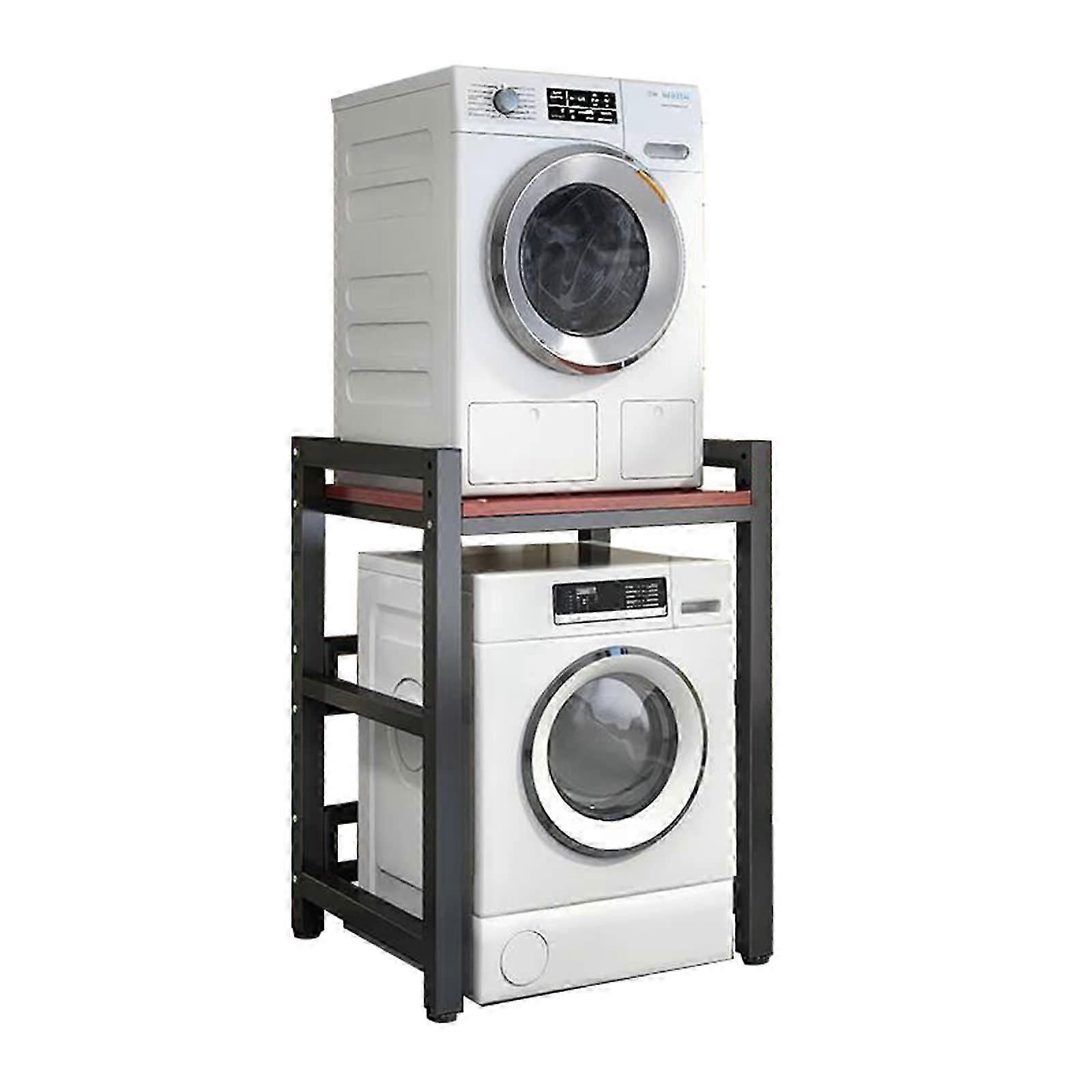 طقم تكديس محمول قابل للتعديل بارتفاع حامل المجفف لمجفف ملابس اللودر الأمامي ، حمولة 400 كجم ، خشب الساج بإطار أسود