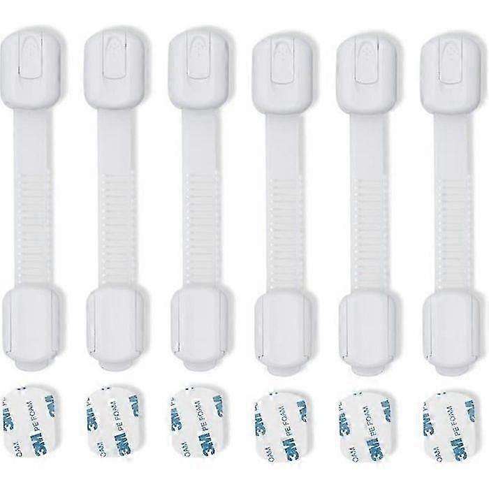 6x Multifunctional Baby Child Safety PVC Lock, Uses 3M Adhesive with Adjustable Strap and Locking System -