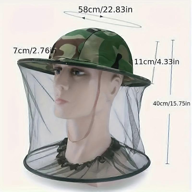 Adjustable camouflage mosquito-repellent cap with mesh face and neck cover – EVA material, machine washable