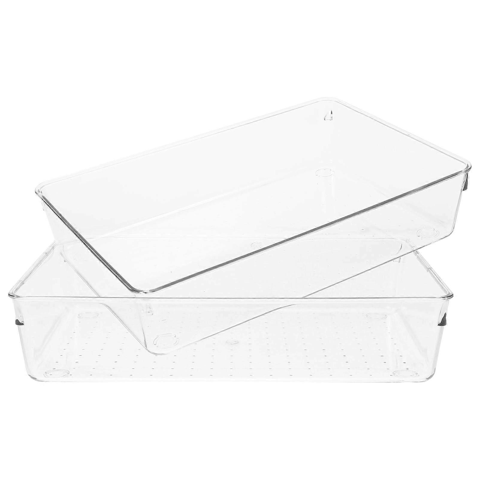 2pcs Transparent Pet Drawer Organizer Boxes Clear Plastic Rounded Corners SpaceSaving Bins For Desk And Cosmetics
