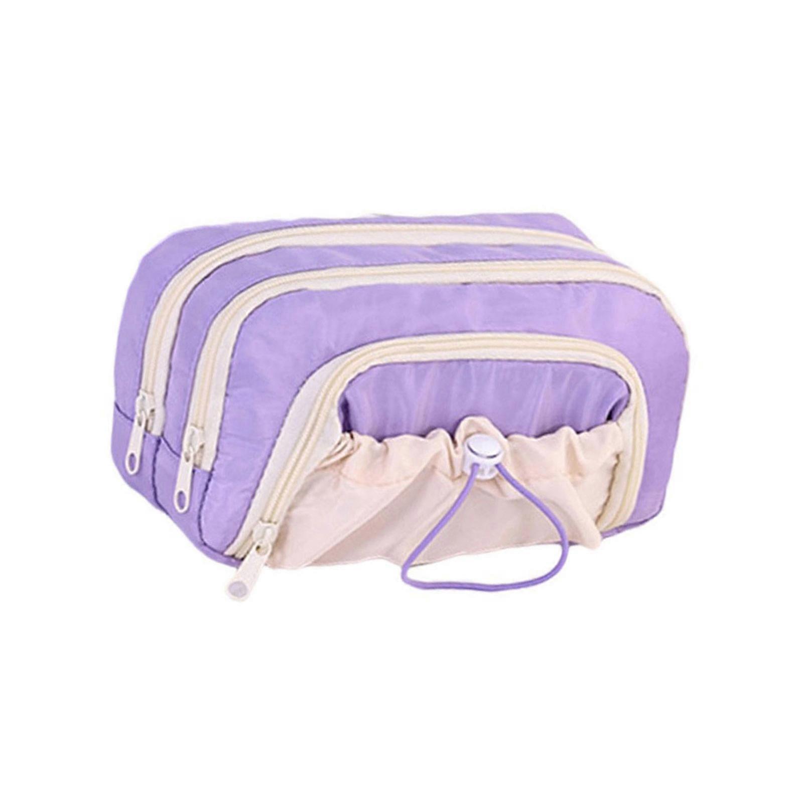 Drawstring  Pen Case With Multiple Sections High Capacity Storage   Washable Fabric Pencil Organizers Bag For Student  Purple