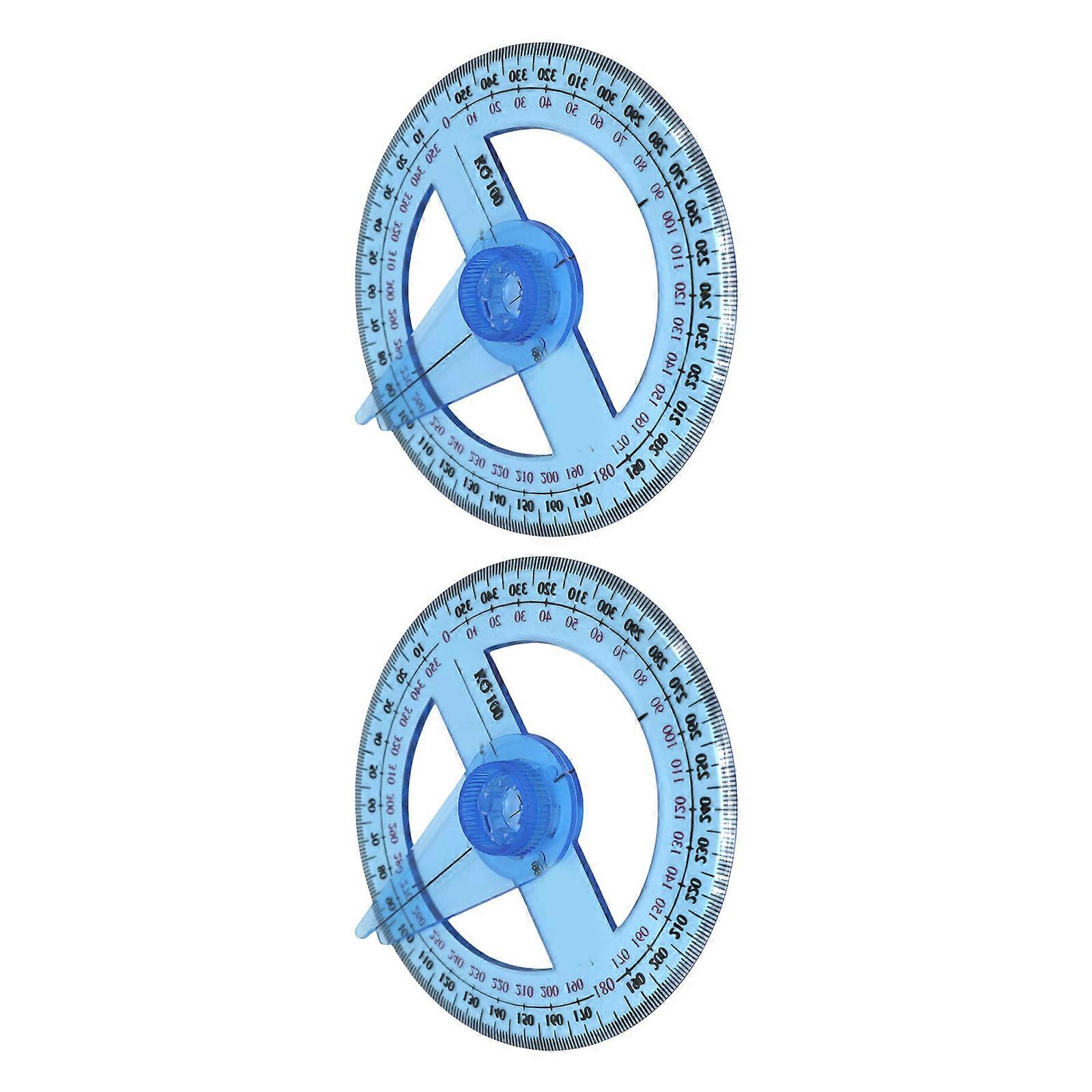 2 Pcs 360° Circle Protractor Plastic Math Protractor Measuring Tool Clear Protractor Ruler School Supplies Multicolor