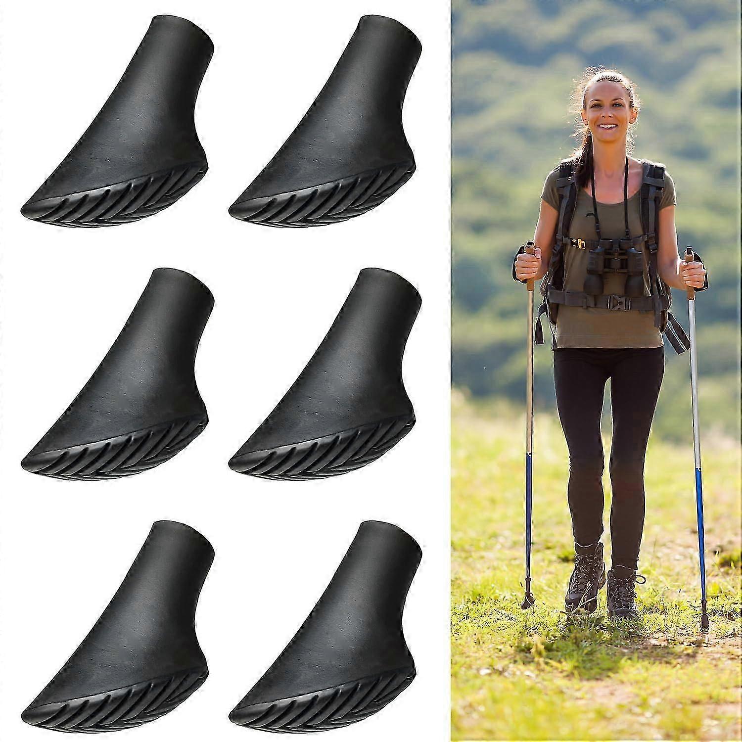 Walking Pole Rubber Tips Set of 6, Trekking Stick Pads for Hiking, Asphalt, Gravel Trails