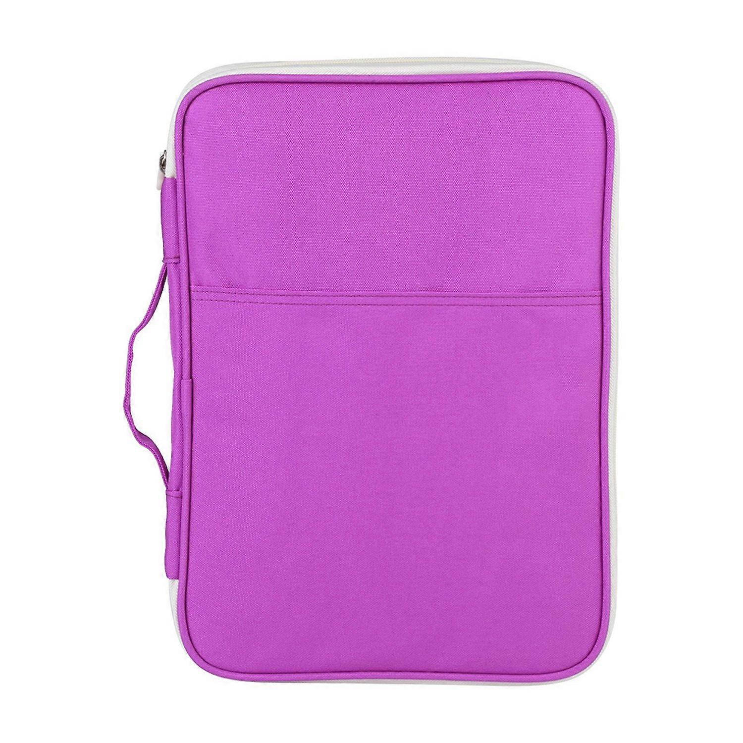 A4 Document Bag File Folder Portfolio Organizer Computer Notebook Zippered Case (Purple)