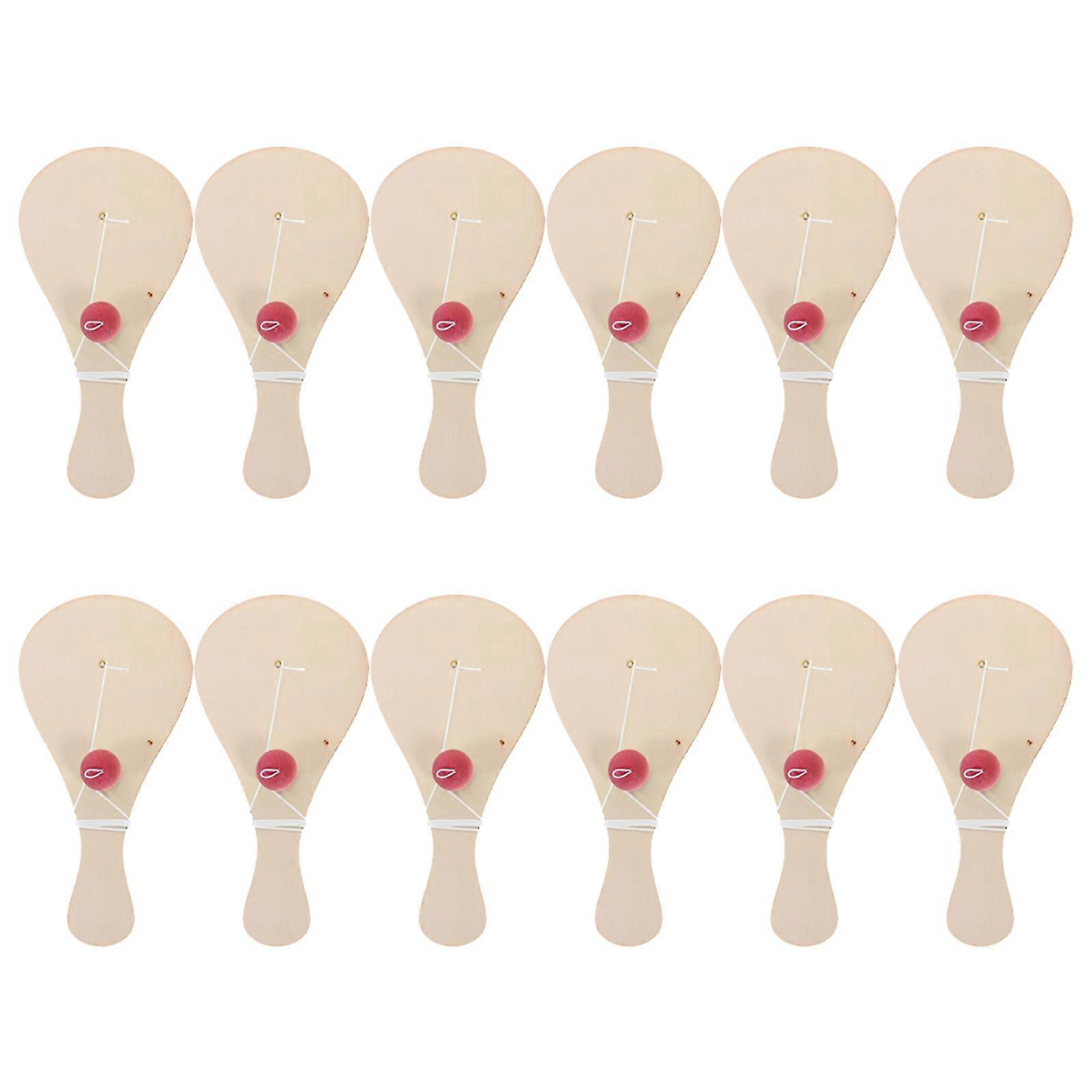 Hand-Painted Wooden Paddle Ball Set for Kids Playing with String 12Pcs