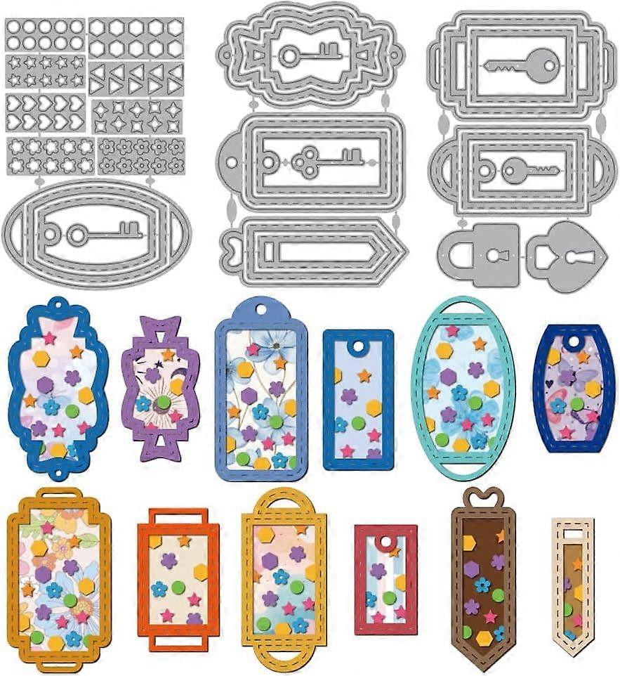 Keychains Shakers Labels Cutting Dies Keys Locks Metal Die Cuts Template Various Geometric Figures Embossing Carbon Steel Stencils for Card Making DIY