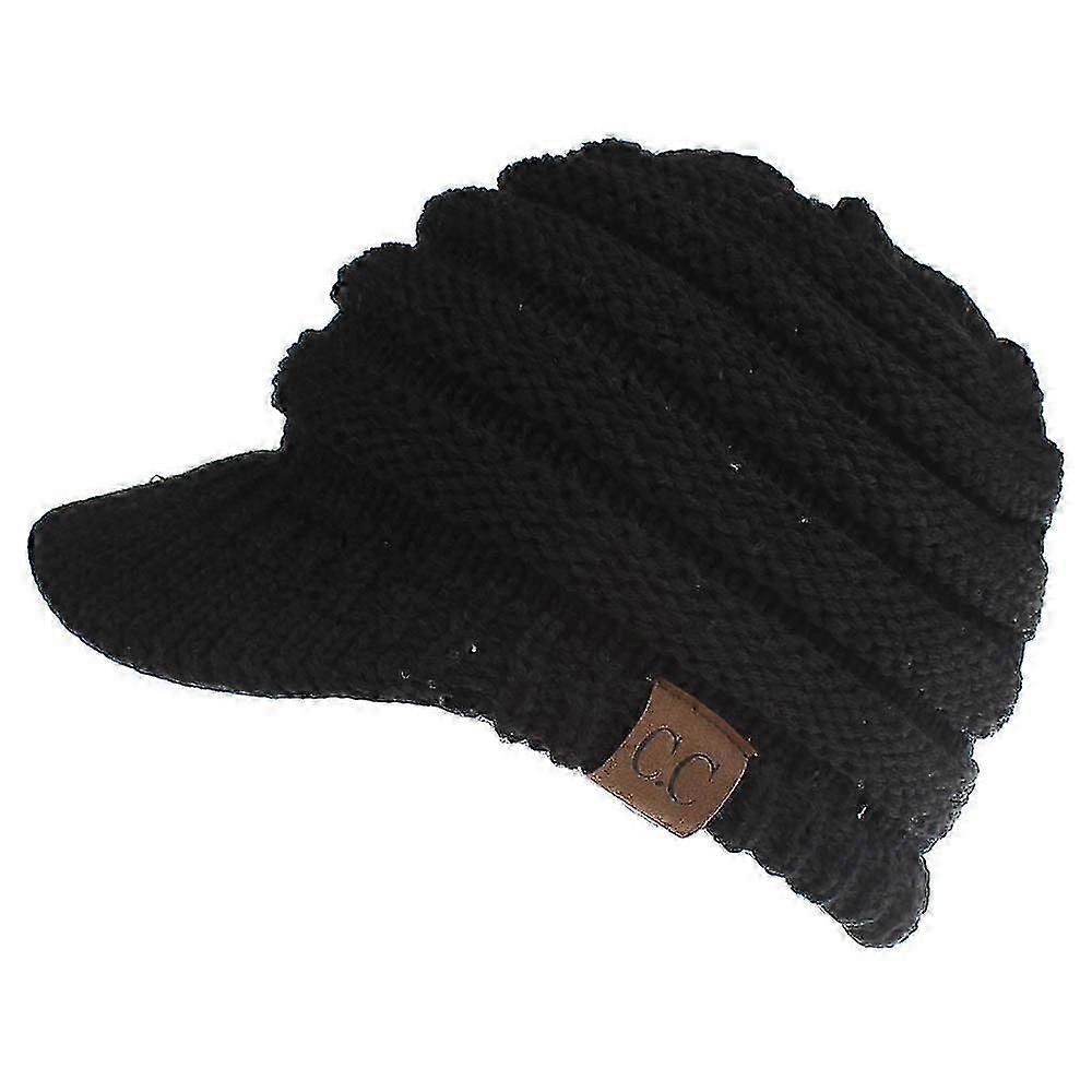 Warm Knit Beanie with Tail for High Bun Ponytail - Winter Visor Cap