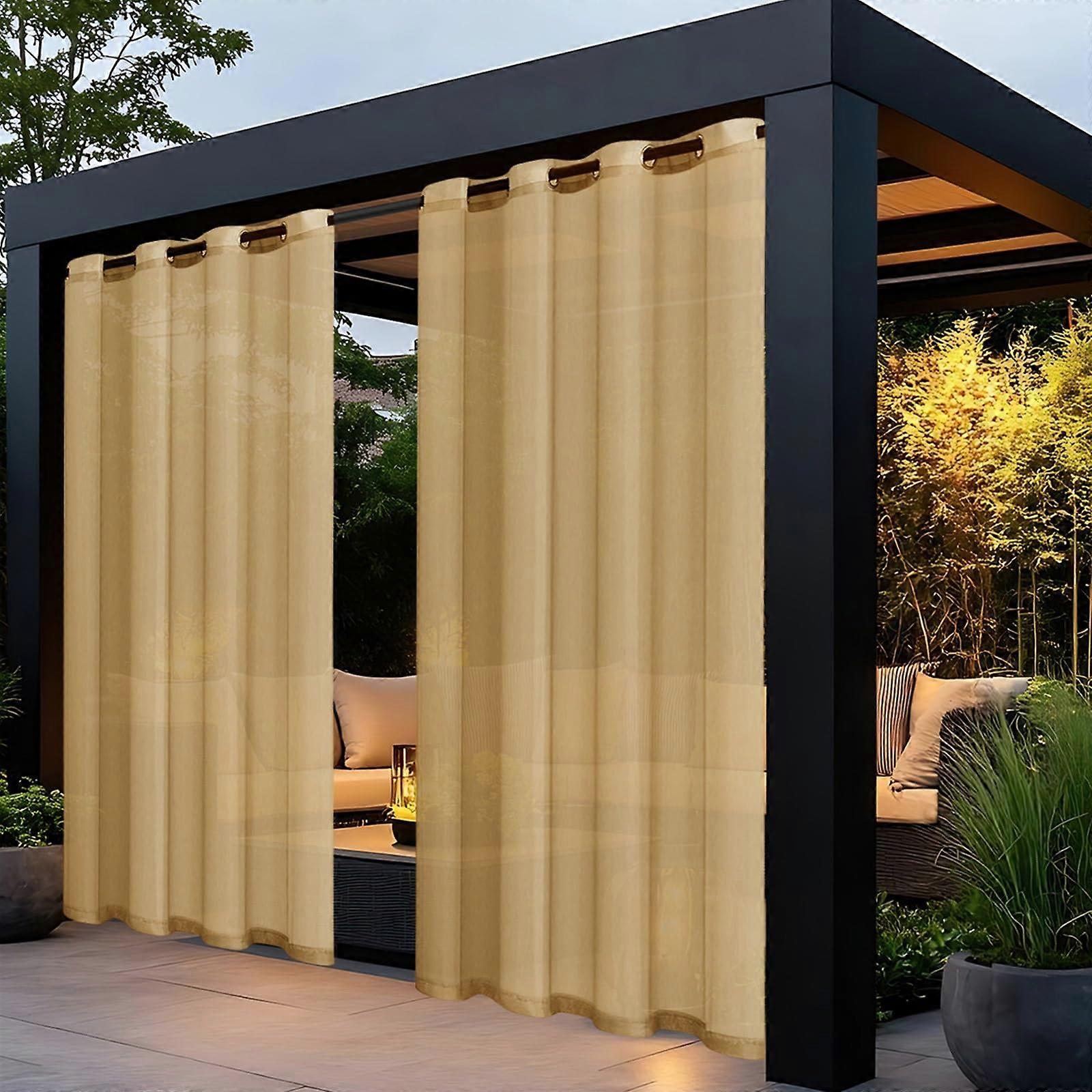 Outdoor Waterproof Sheer Curtains with Grommet , LinenTextured Light Filtering Drapes for Patio, 2 Pack Set, Orange, 52x108in