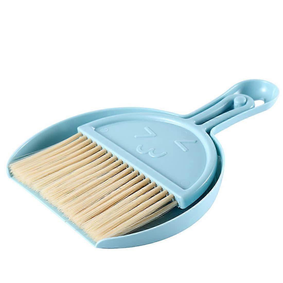 Mini Hand Broom and Dustpan Set for Table, Desk, Countertop, Keyboard, Cat or Dog Grooming (Blue)