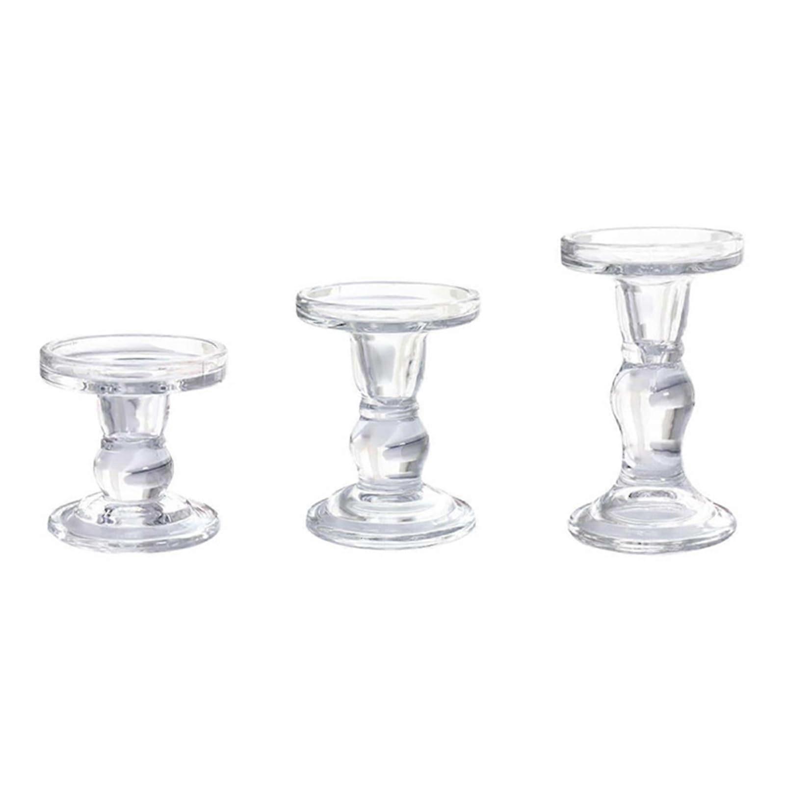 Glass Candle Holders Set of 3 with Roman Pillar Design for Home, Cafe and Hotel Decor
