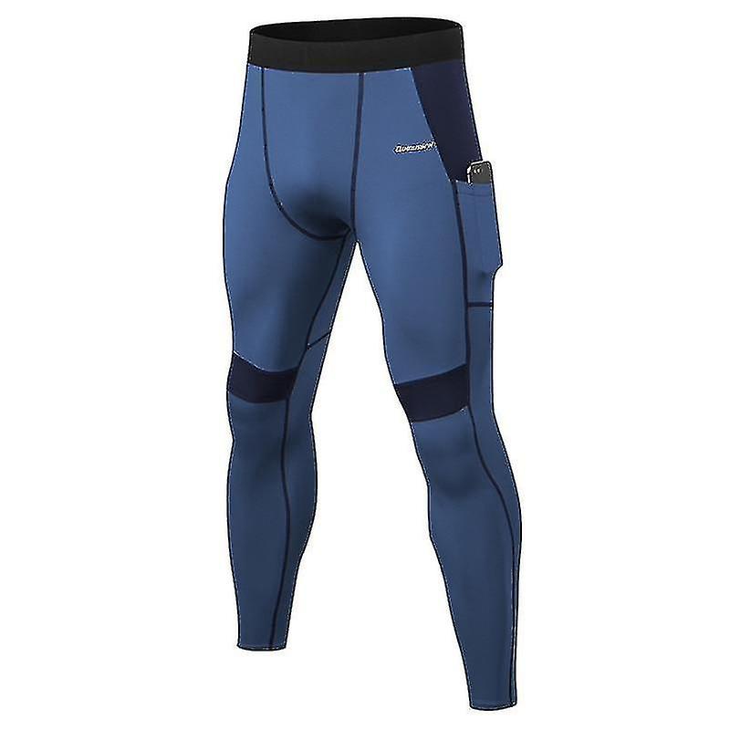 Patchwork Compression Running Tights Men Phone Pocket Elastic Sports Leggings
