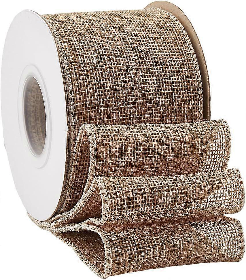 10 Yards 2.5 Inch Natural Burlap Wire Fabric Ribbon Wide Soild Tan Wired Edge Rustic Ribbons Bulk Rolls with Spool for Sewing Making Crafts Gift Wrapp