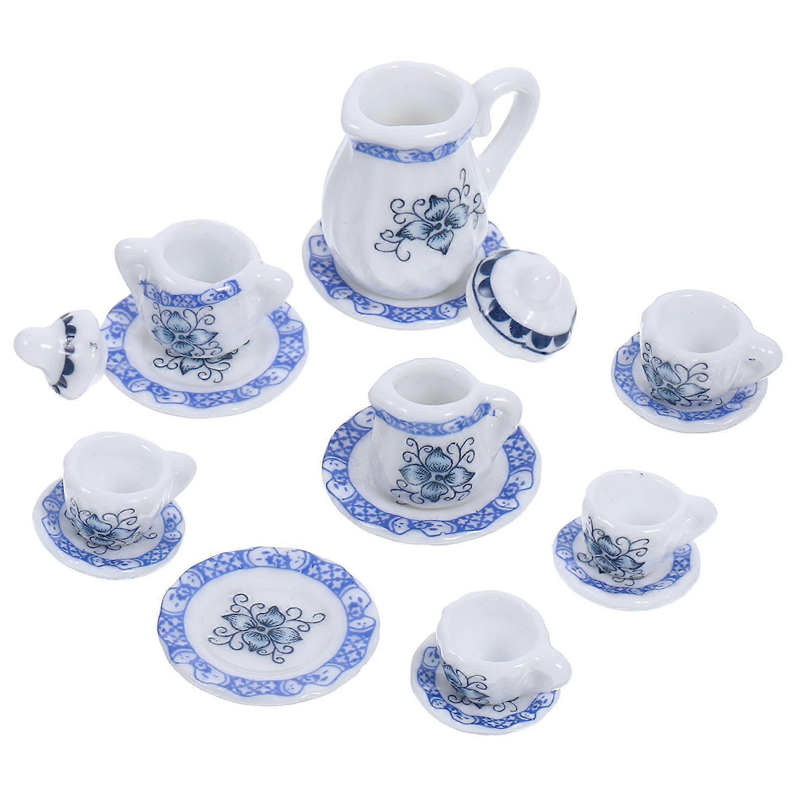 Doll House Tea Cup Mini Ceramic Teapot Set for Pretend Play 2Sets