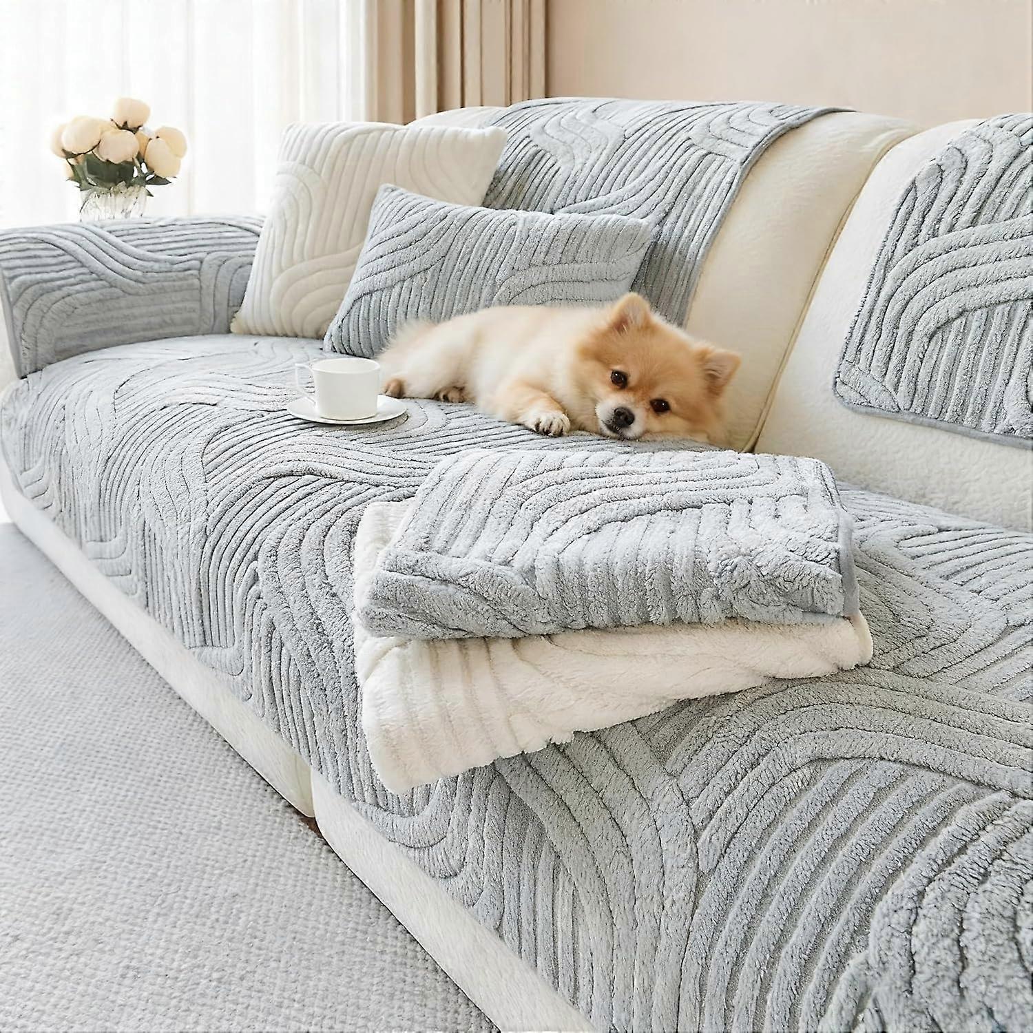 Boho Sofa Protector for Pets NonSlip Washable Couch Cover for Sectional Loveseat Grey 63x36