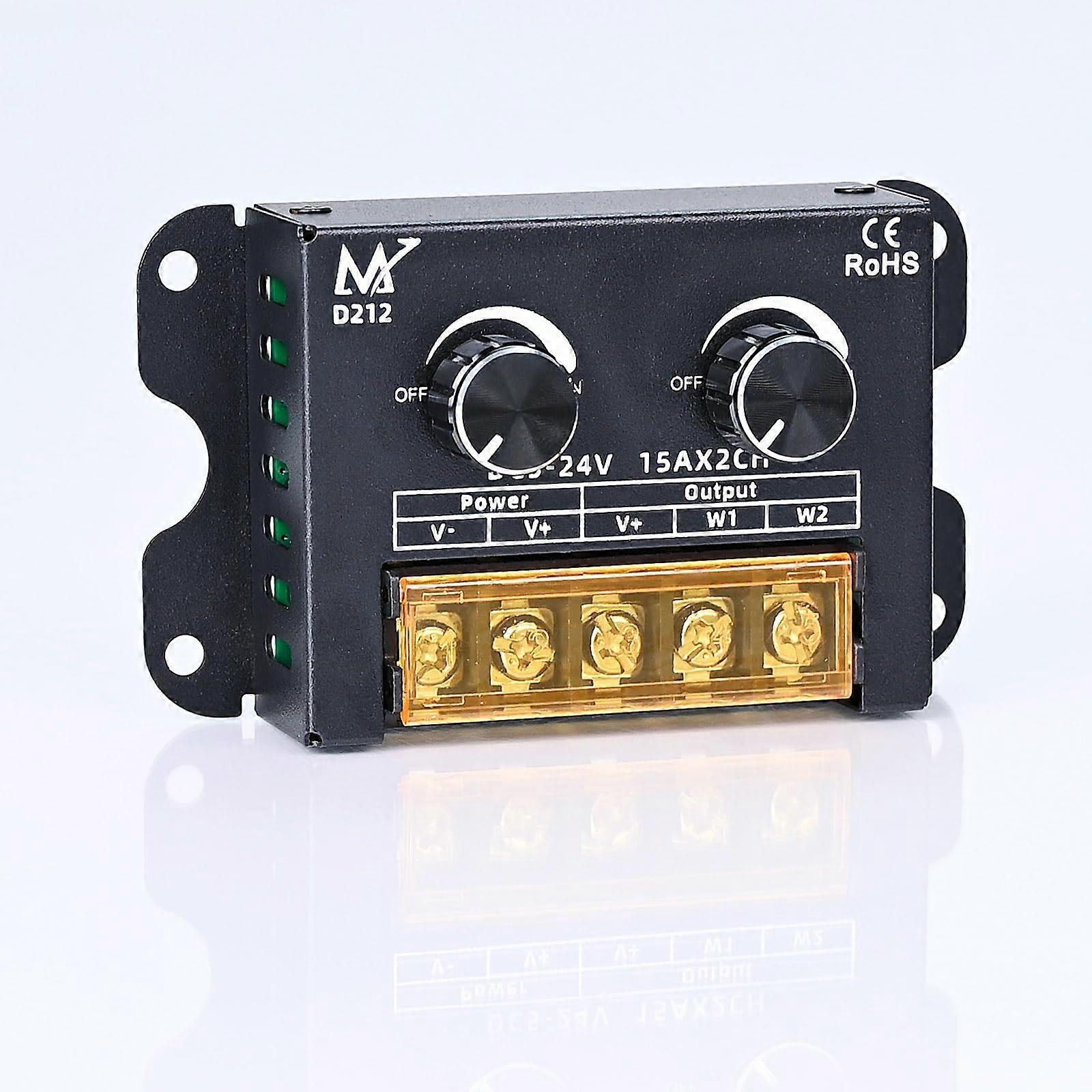 LED Dimmer Switch Dual Channel LED Controller with Dual Knob DC 5V24V Brightness Control