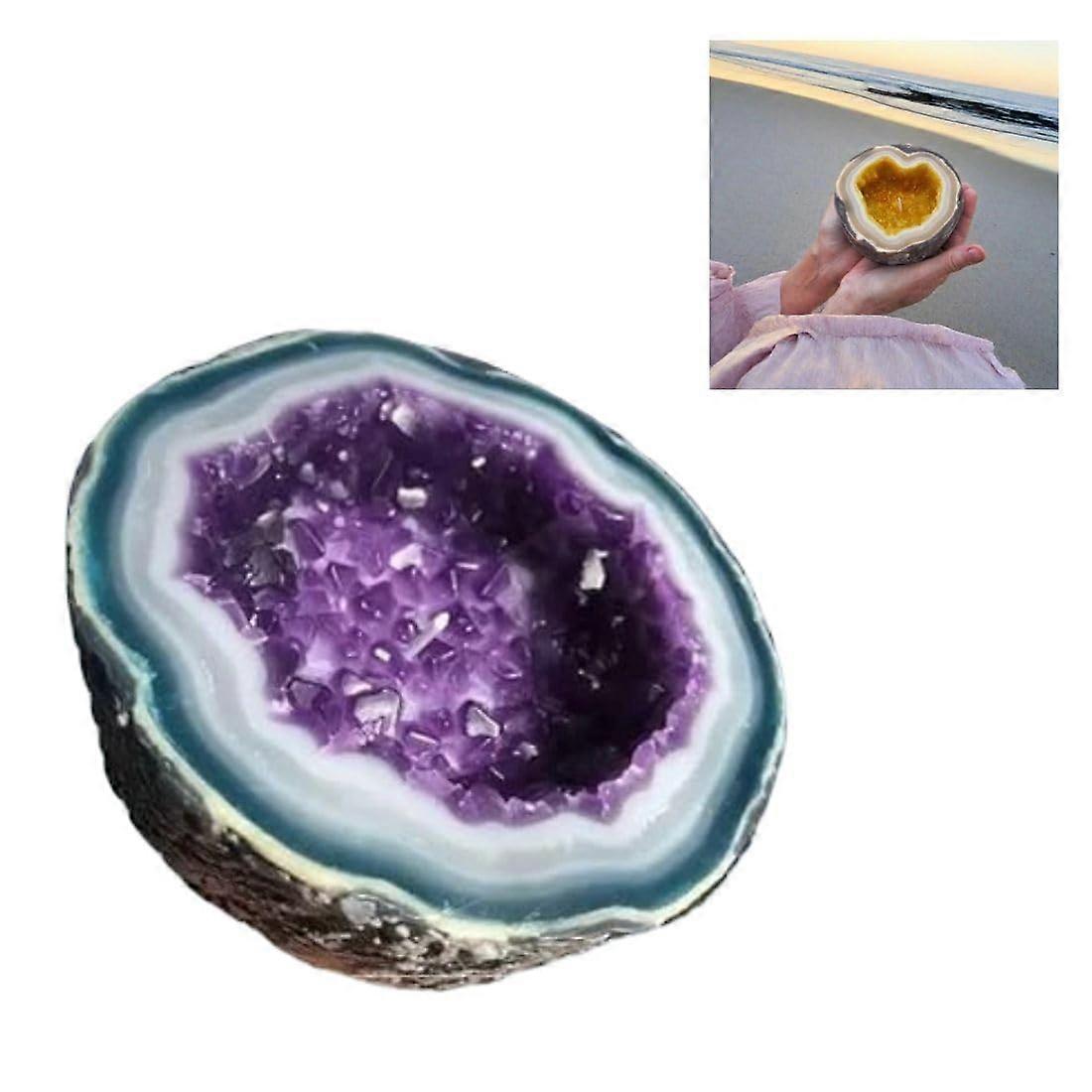 Crystal Healing Candle with Wooden Wick Crackle, Amethyst and Rose Quartz GeodeInspired Design