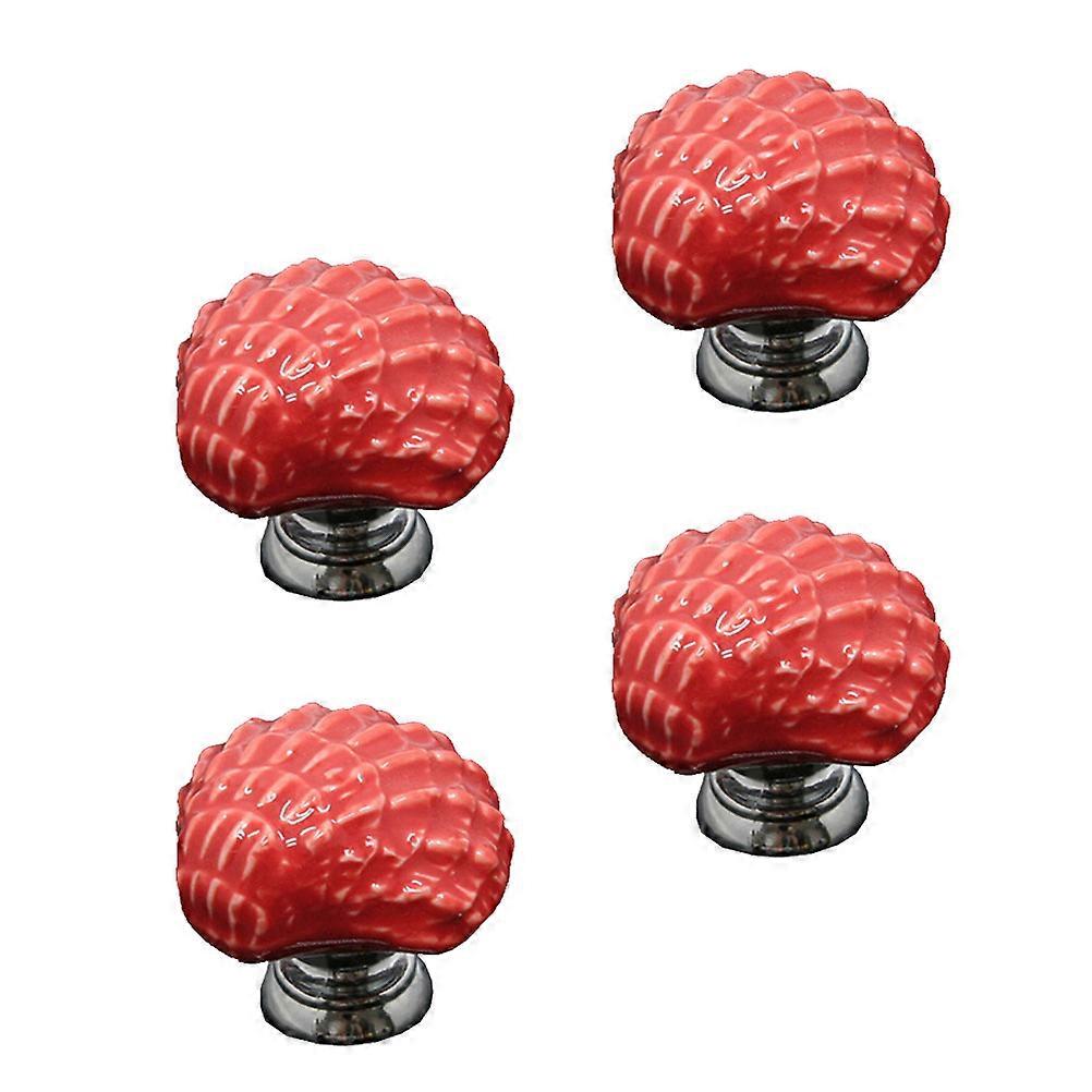 Drawer Knobs Red Ceramic Door Knobs for Pull Handle 4Pcs Shell Design