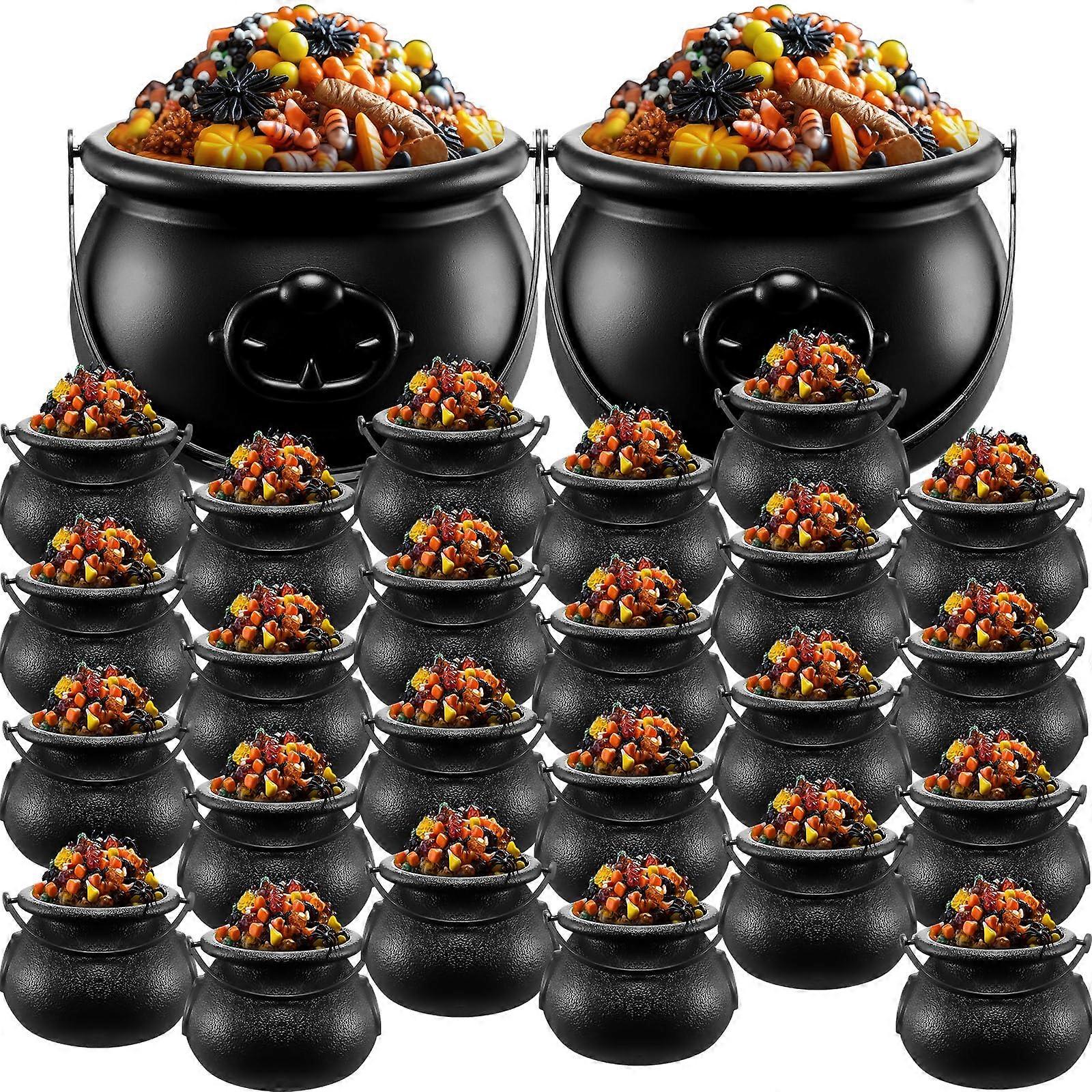Halloween Cauldron Set 26Piece Black Plastic Party Buckets with Large and Small Candy Cauldrons