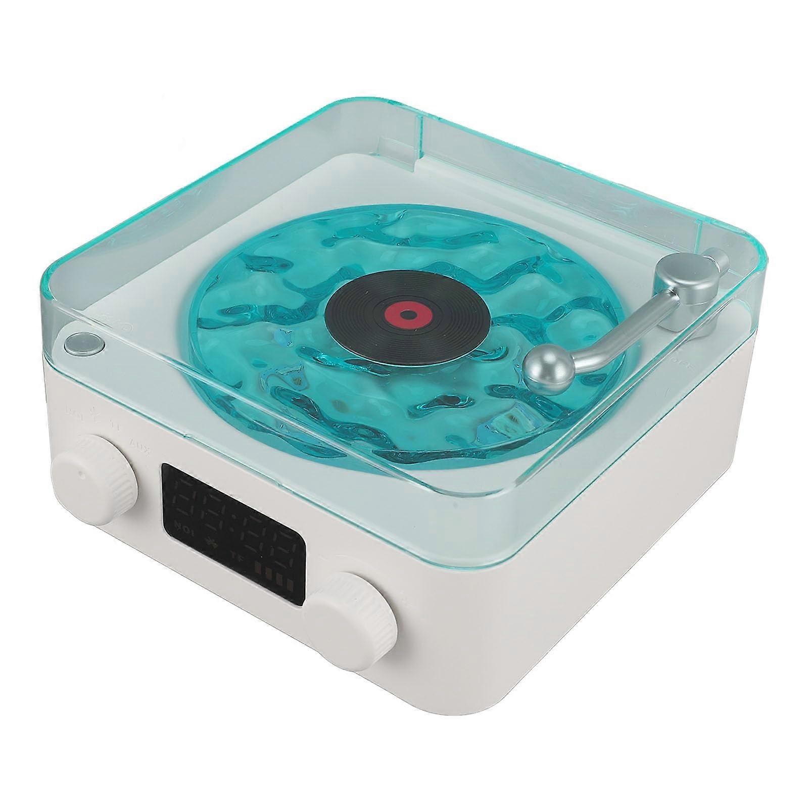 Vintage Record Player Bluetooth Speaker with Night Light, Clock Display, Stereo Sound, White