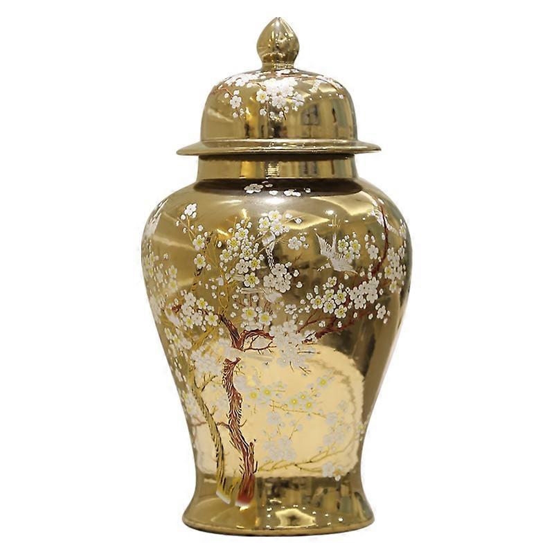 Jingdezhen Ceramic Hat-Covered Jar Decorative Flower Vase Living Room European-Style Golden Light Luxury Flower Arrangement Home Large Soft Decoration