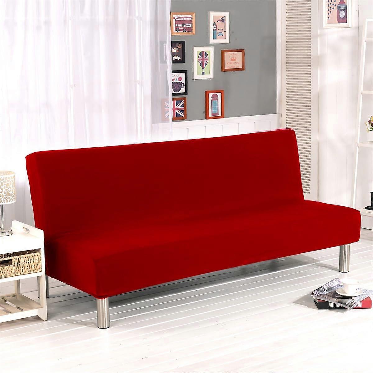 Stretch Sofa Bed Cover for Armless Futon 3 Seater Polyester Spandex Full Coverage Red