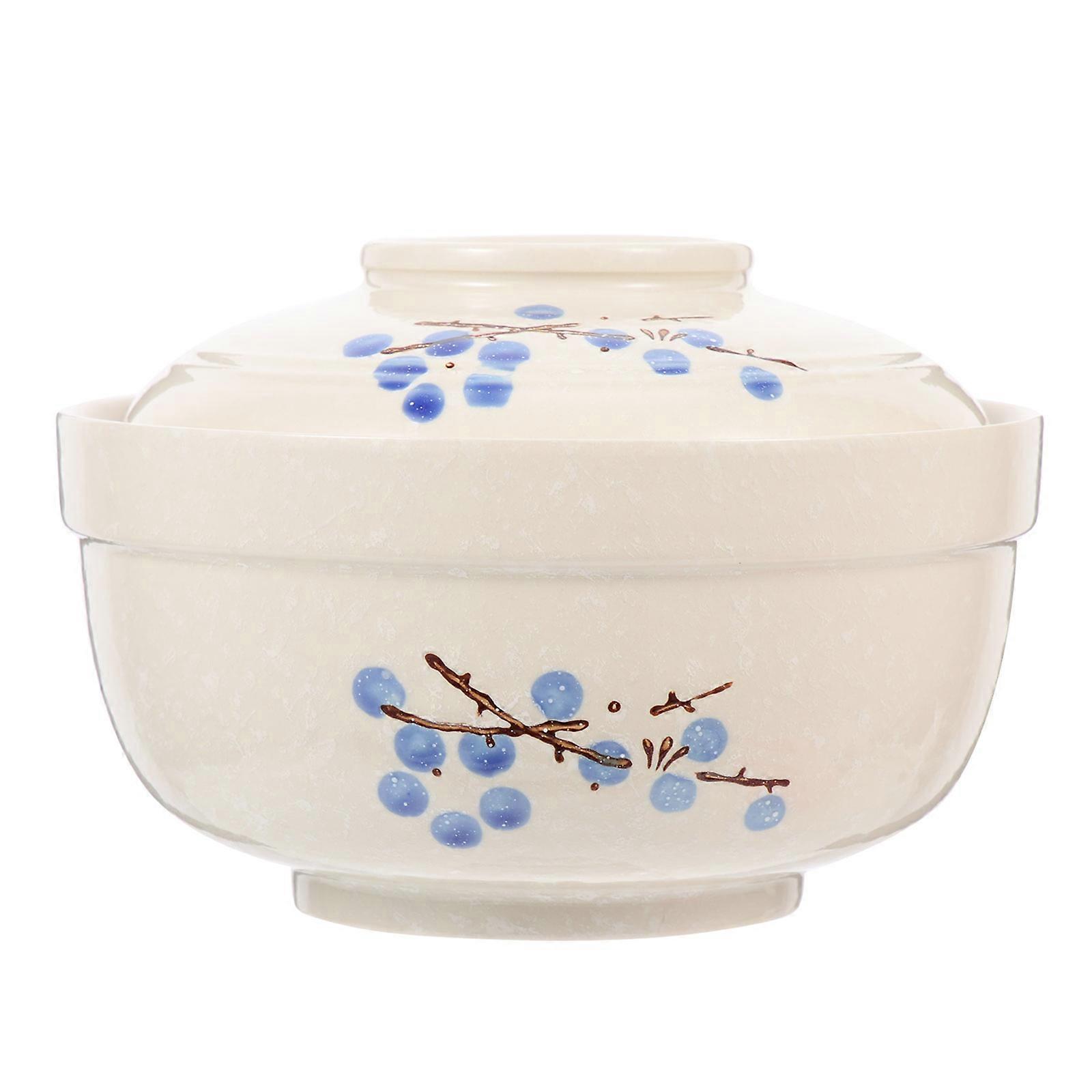 Covered Ceramic Bowl for Storage Blue Hand Painting Kitchen Tableware