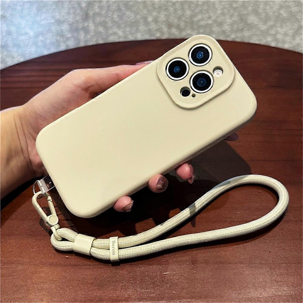 For iPhone 16 Pro Case Precise Cutouts Liquid Silicone+PC Phone Cover with Wrist Strap