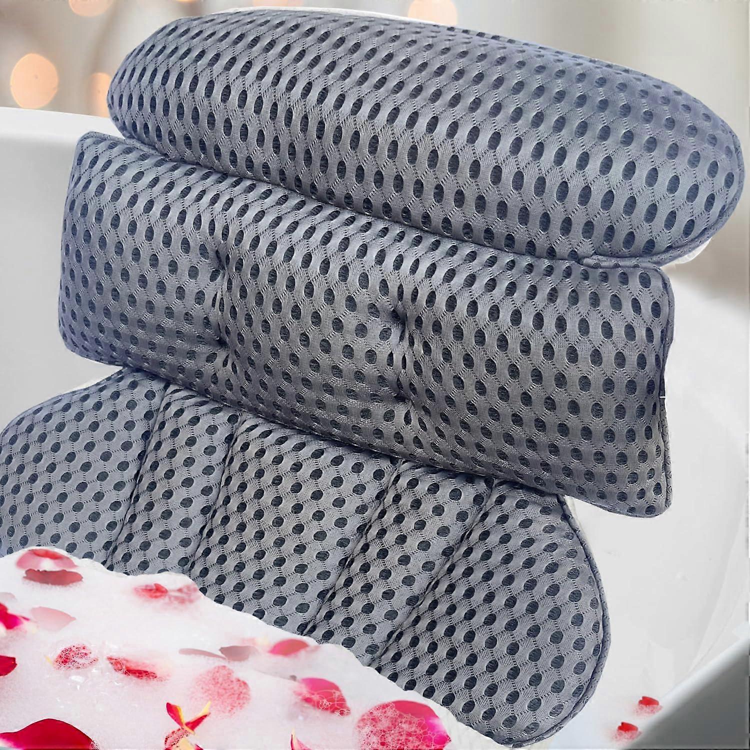 Bathtub Pillow with Slip Proof Design and Neck Support, Quick Drying Silicone Spa Cushion Gray 2