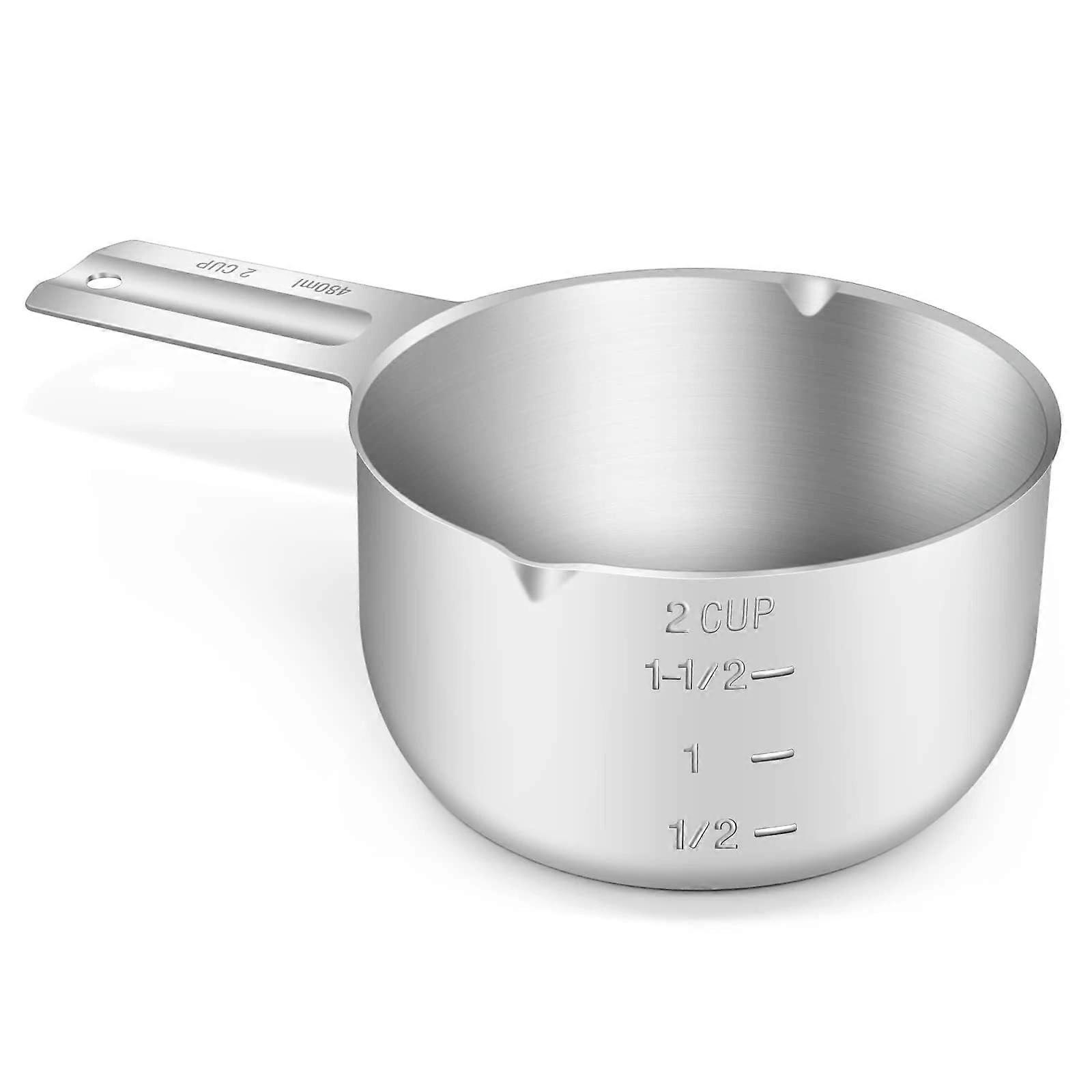 16oz Stainless Steel Measuring Cup 480ml with Ergonomic Handle for Baking and Cooking