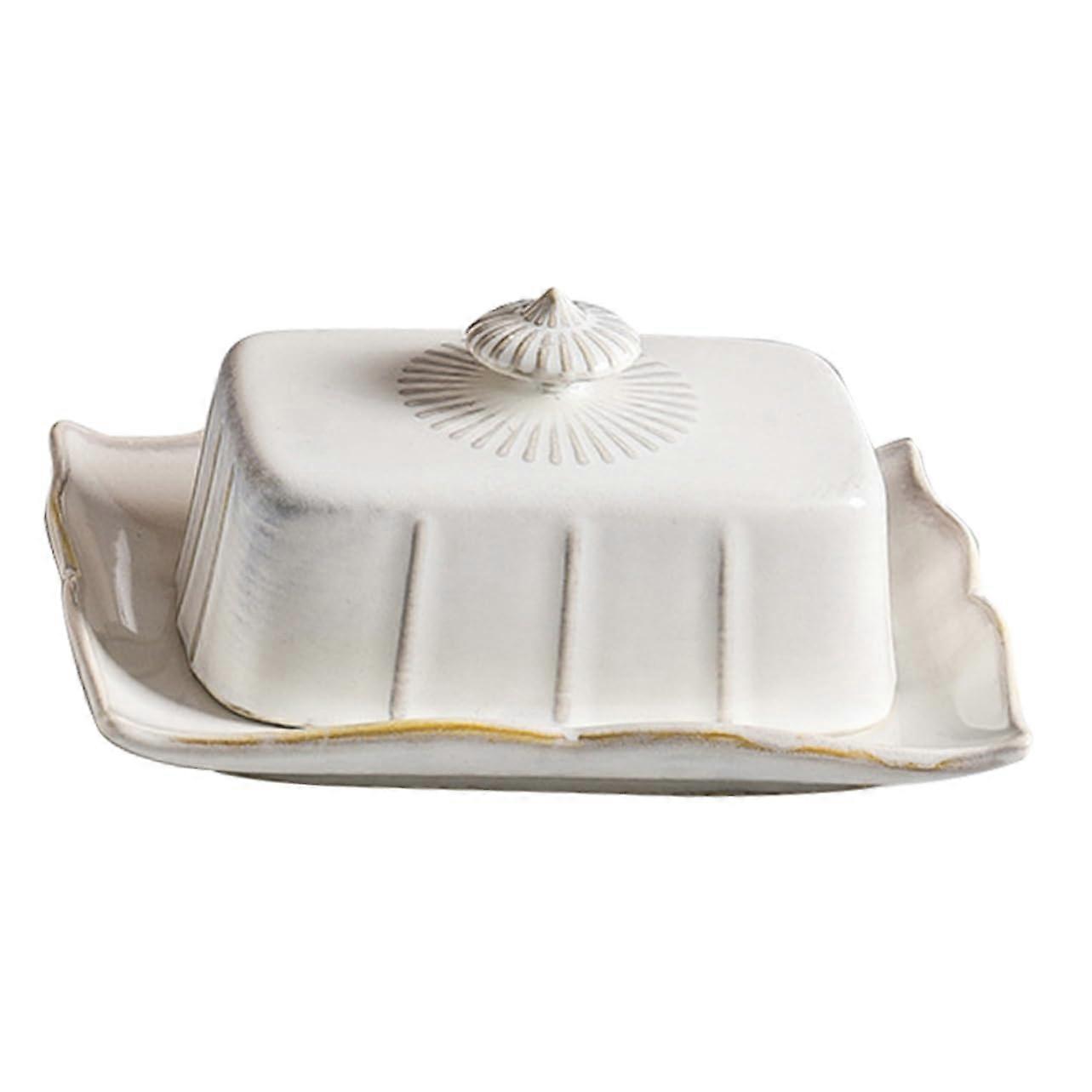 Butter Dish with Lid Airtight Rectangular Ceramic Design for Fresh Cheese Storage and Serving