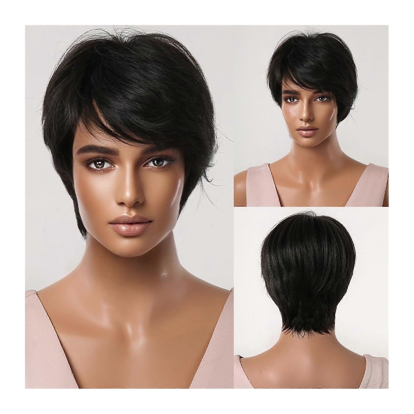 Women's Synthetic Wig Short Layered Pixie Cut with Bangs Red Brown Highlights Heat Friendly