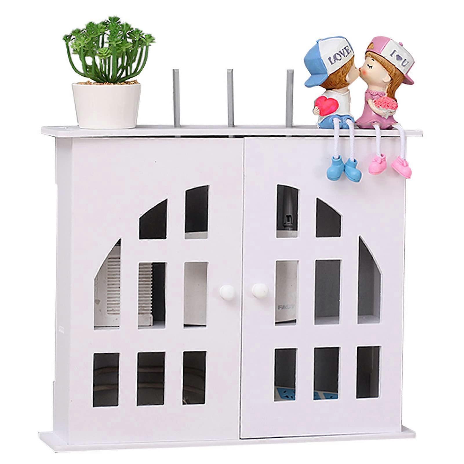 Wall Mounted Router Shelf with Cable Management Box, SpaceSaving Floating Storage, White 48x40x9cm