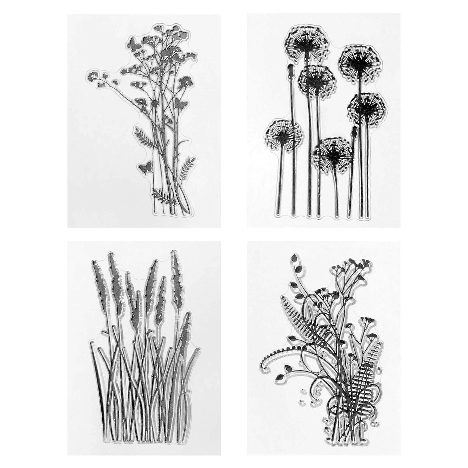 Clear Stamps Plant Patterns for Decor 4Pcs Black Transparent Craft Stamp Set