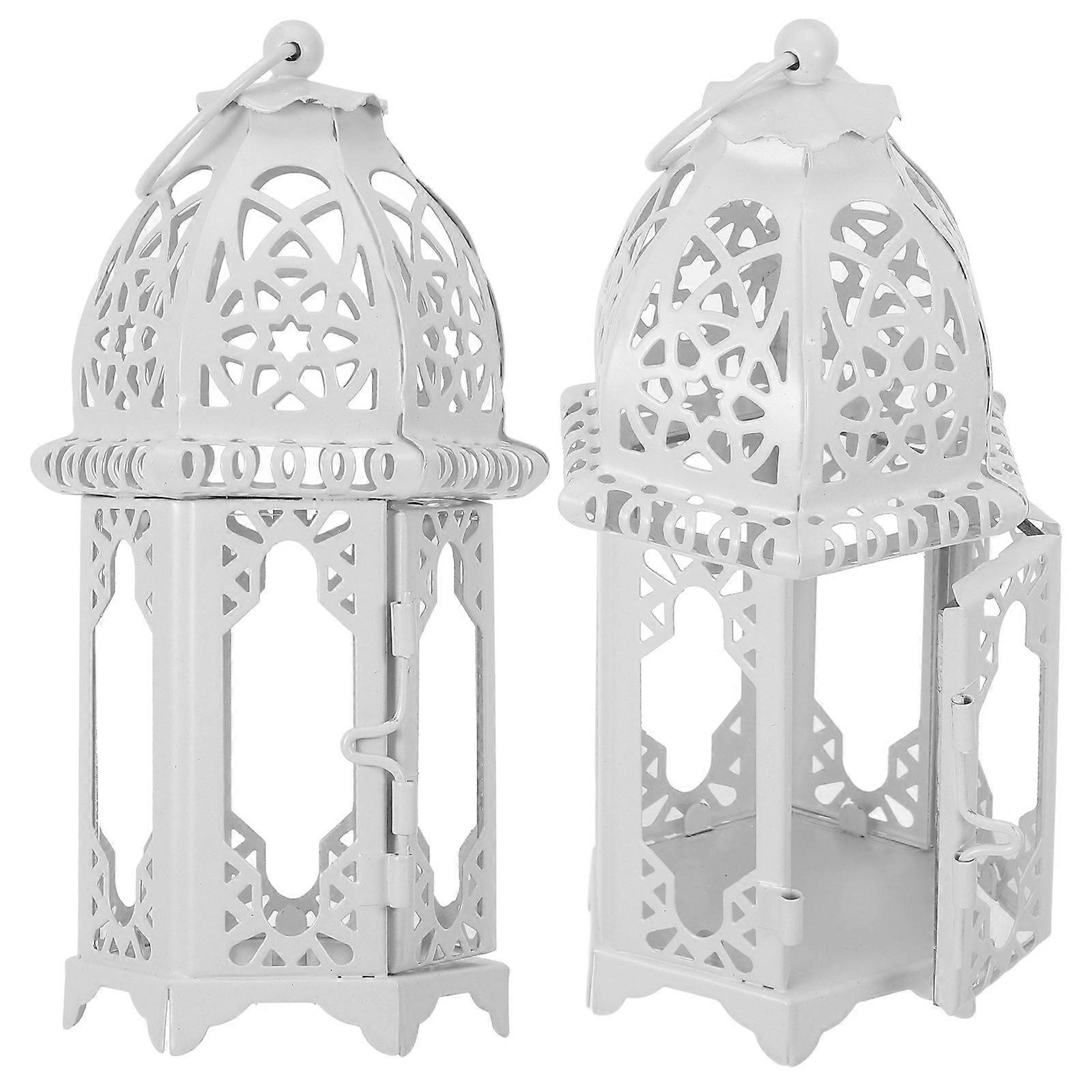 Storm Lantern Candle Moroccan Iron Tealight Holder Lantern for Decoration 2Pcs