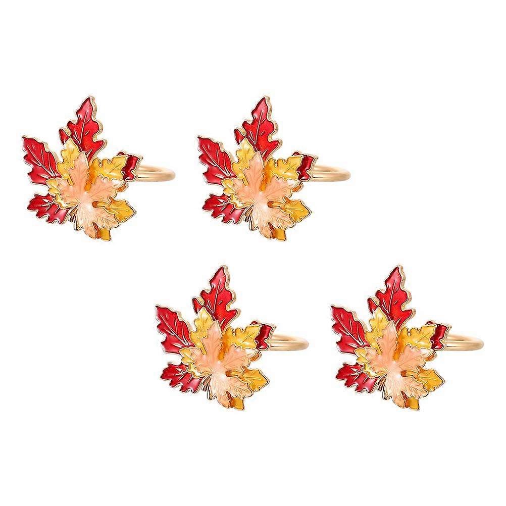 Maple Leaf Napkin Ring for Thanksgiving Day 4Pcs Assorted Color Alloy Decor