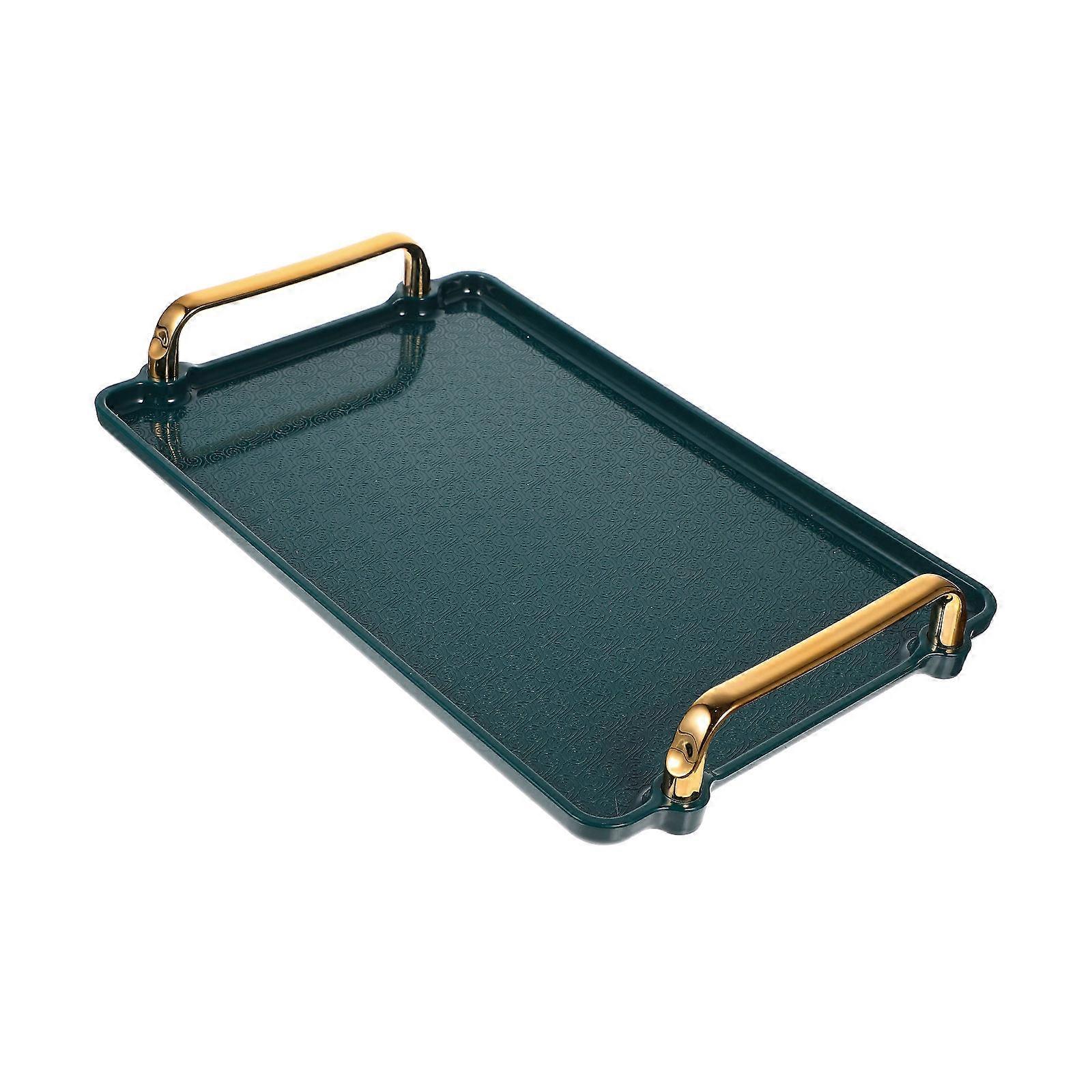 Green Rectangle Tray for Tea Serving with Handles