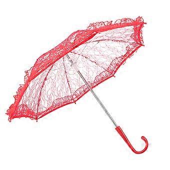Red Lace Umbrella for Wedding Bridal 2Pcs Vintage Stage Performance Prop