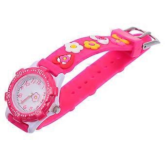 Relógio de pulso infantil de quartzo com desenho animado para uso escolar, rosa.
