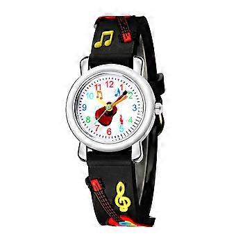 Guitar Pattern Children Watch Kids Wristwatch Stylish Students Watch Birthday Gift for Boys Girls (Black)