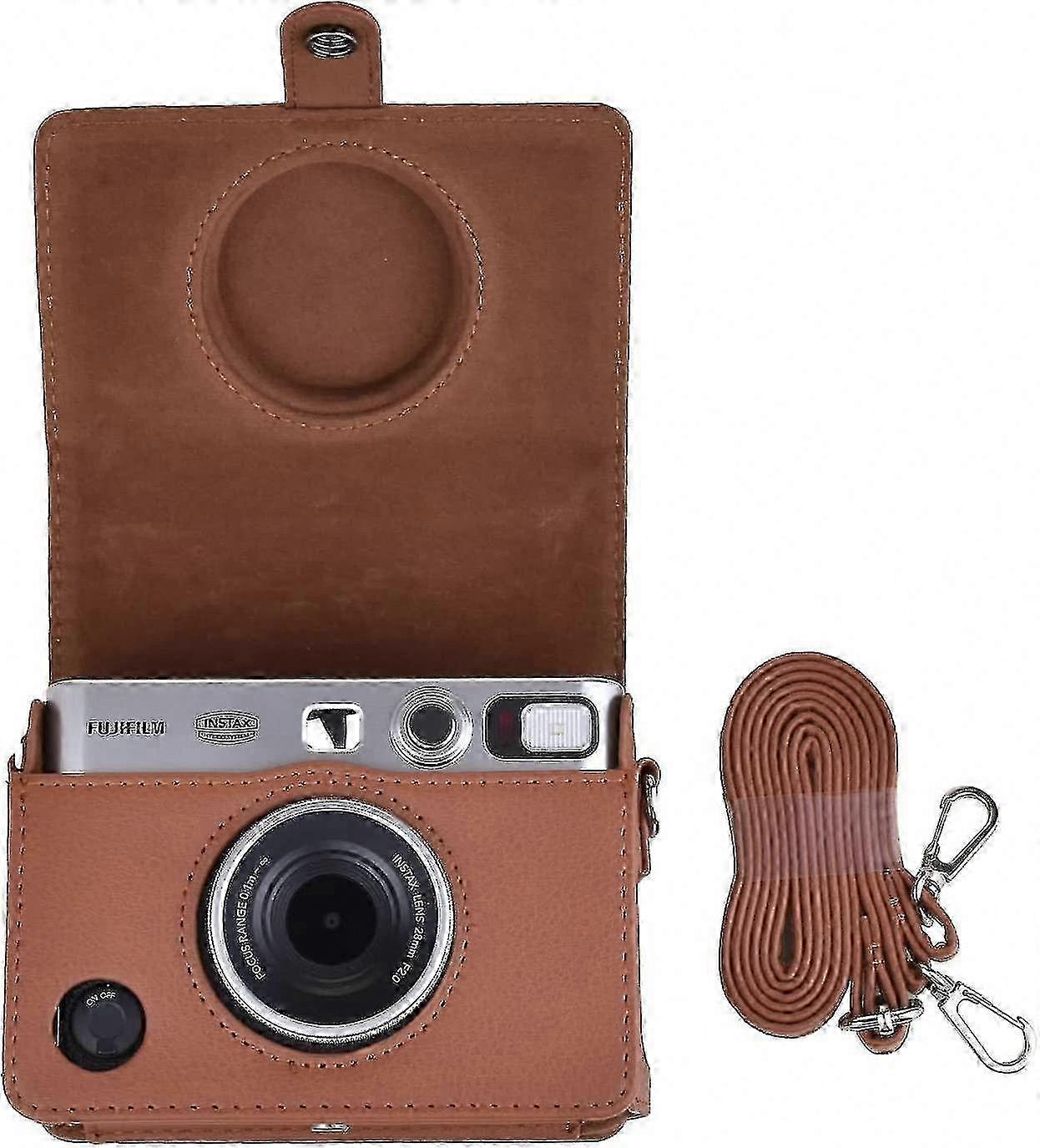 Brown Lychee Texture Horizontal Camera Bag for Mini Evo Instant Camera with Adjustable Shoulder Strap