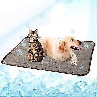 Washable Dog Cooling Mat Ice Silk Pet Self Cooling Pad Blanket,brown